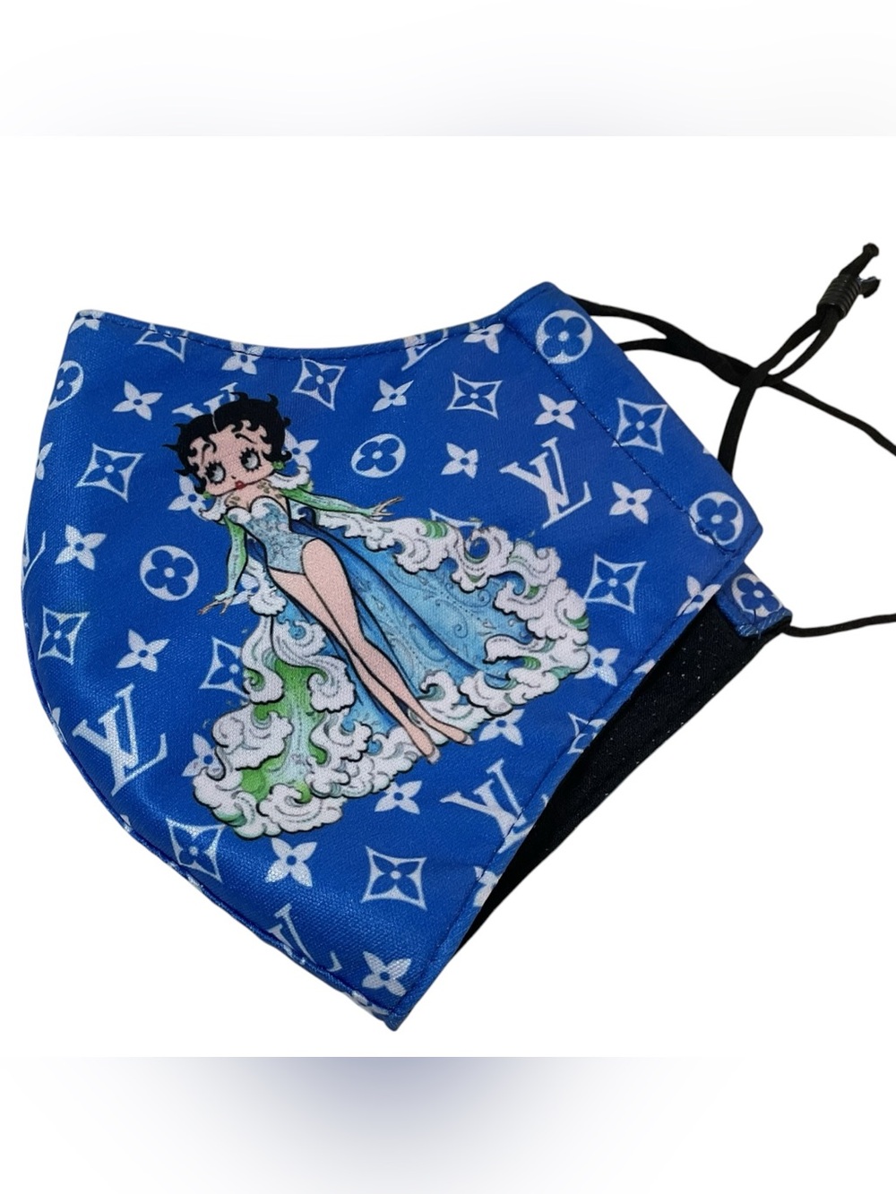 Louis Vuitton LV Logo Betty Boop Blue Face Mask Adjustable Ear Loops w/ Pouch